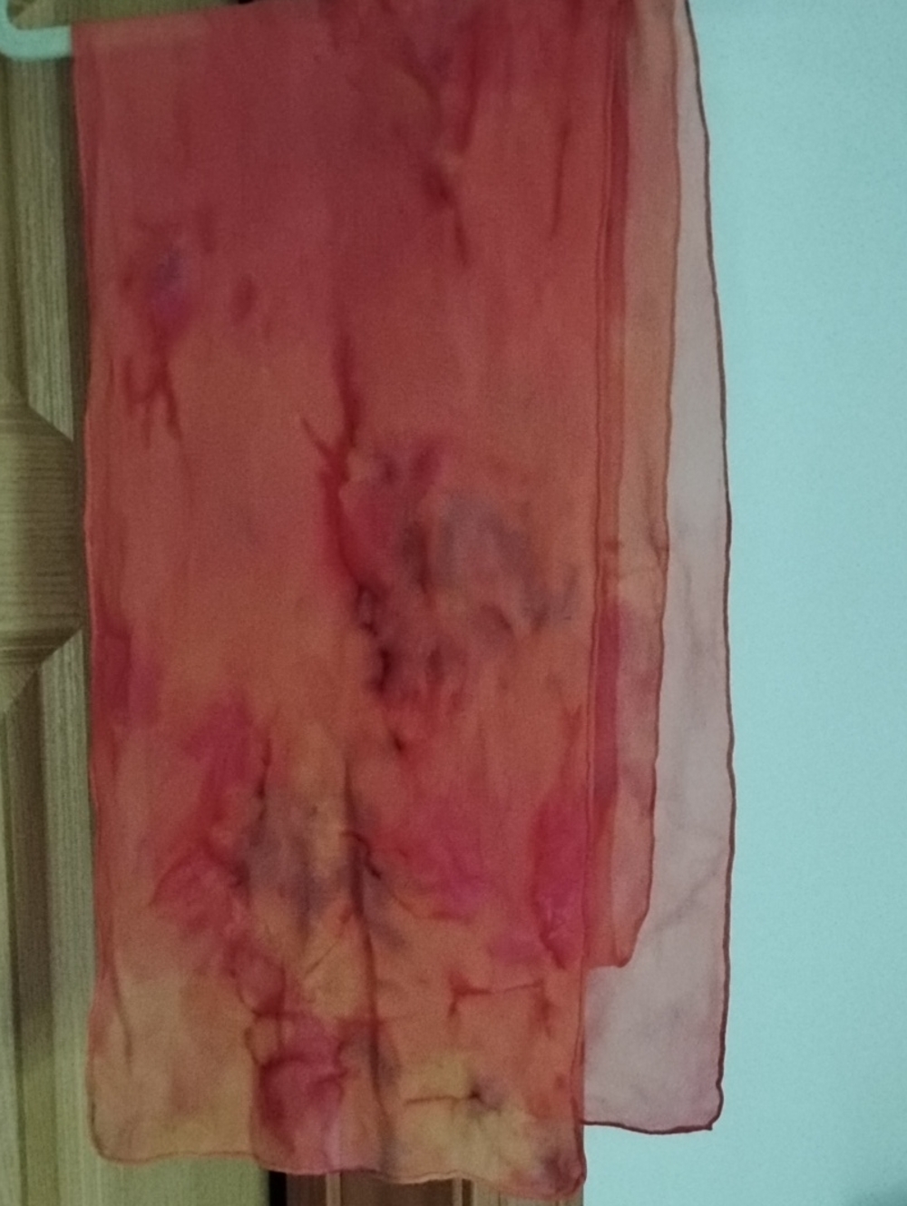 Artisan Crafted Sheer, Silk  Orange-Red Tie-Dye Scarf